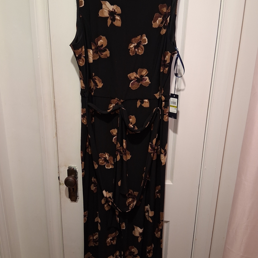 Tommy Hilfiger Black Maxi Dress with Brown Floral Pattern
